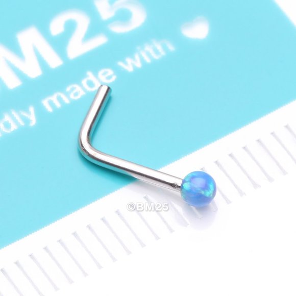 14 Karat White Gold Fire Opal Ball L-Shaped Nose Ring - Picture 1 of 5